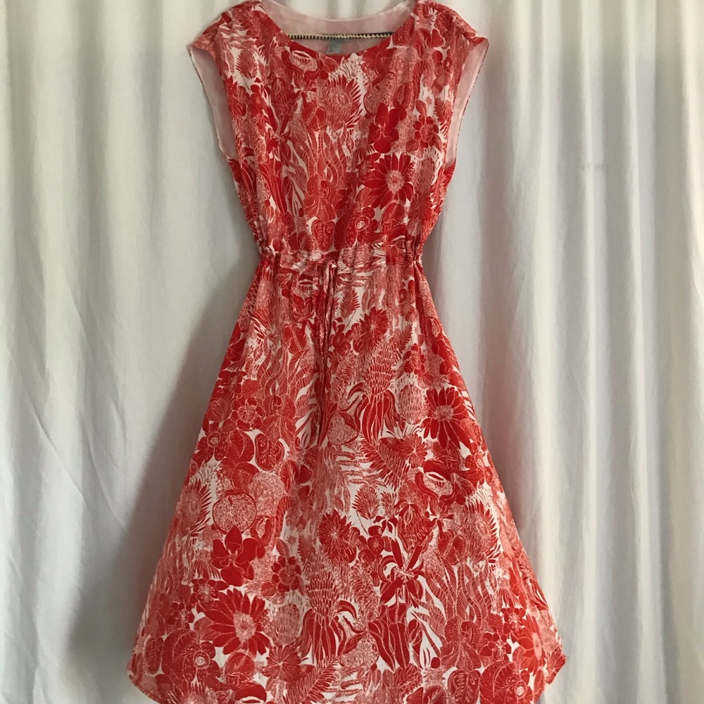 H&M red floral print dress.